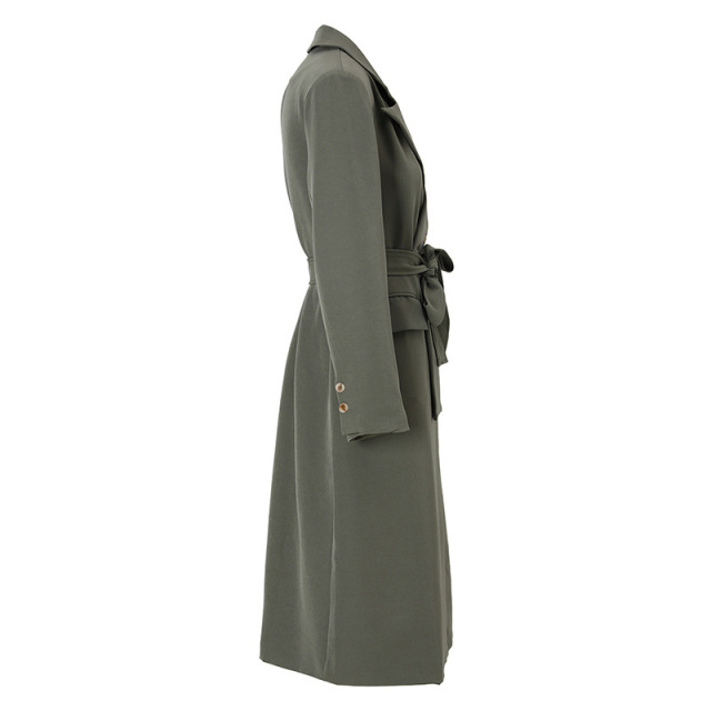 Long trench coat women's grey-green coat