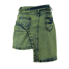 Washed green asymmetrical denim skirt