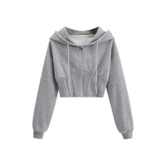 Sport hooded zipper hoodie coat lady