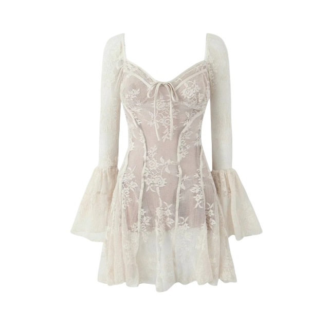Lace dress with flared sleeves