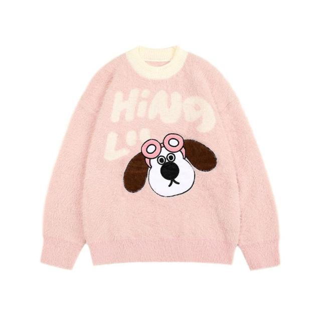 Dopamine vintage cartoon couple crew-neck knitwear