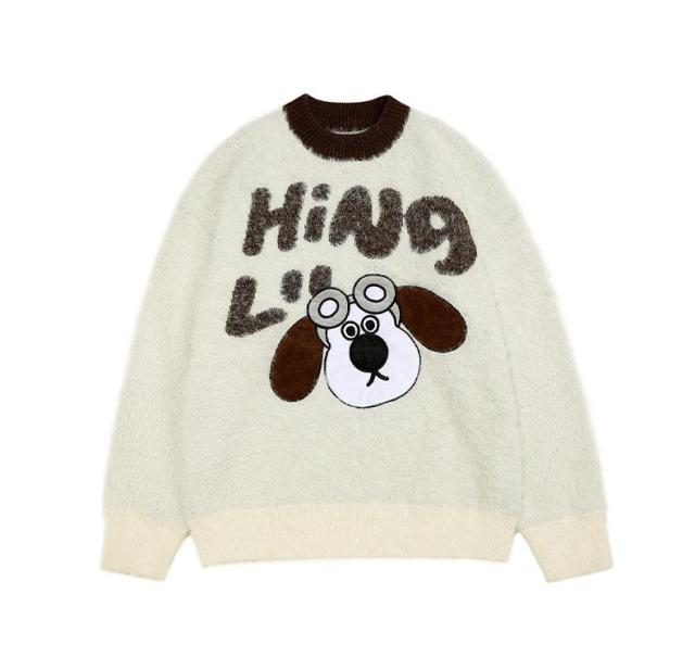 Dopamine vintage cartoon couple crew-neck knitwear