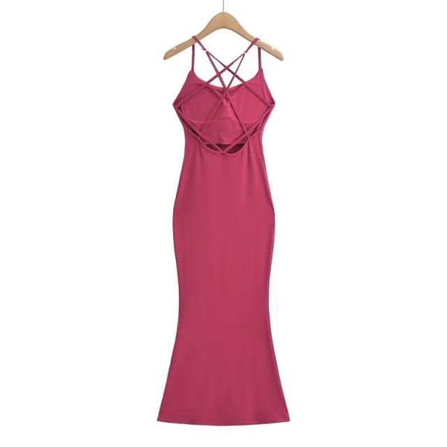 Sexy cross backless tight wrap hip halter fishtail dress