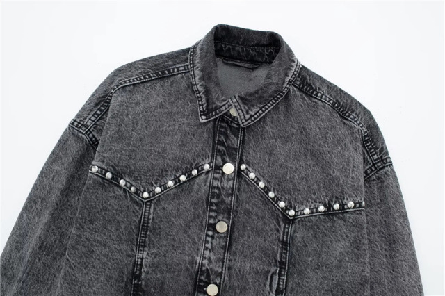 Stud trim patchwork denim jacket