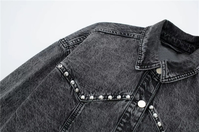 Stud trim patchwork denim jacket