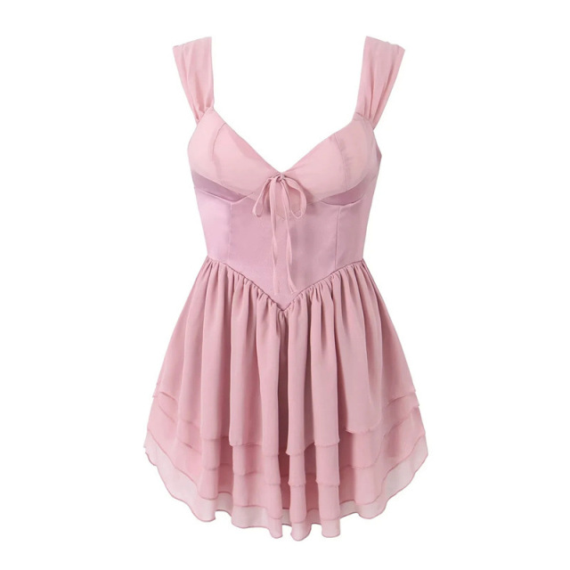 Sexy V-neck strappy tiered Spice slip dress
