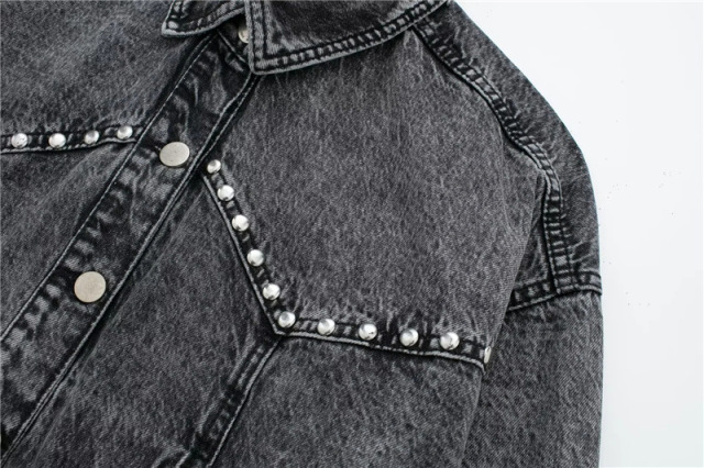 Stud trim patchwork denim jacket