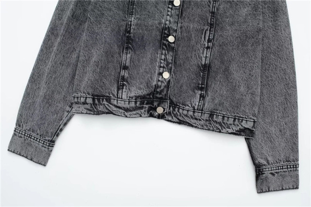 Stud trim patchwork denim jacket