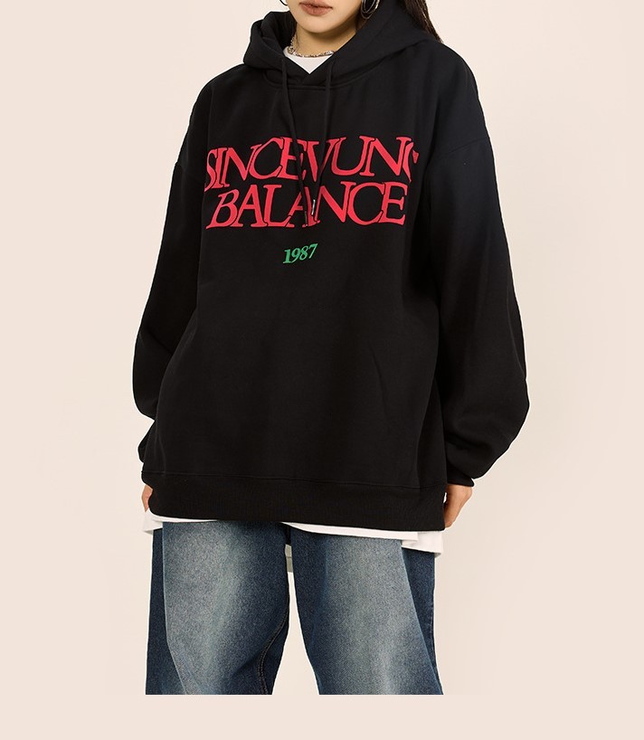 Vintage letter pattern printed hooded high street couple hoodie
