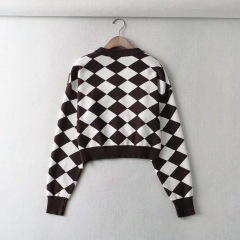 Loose diamond plaid sweater cardigan