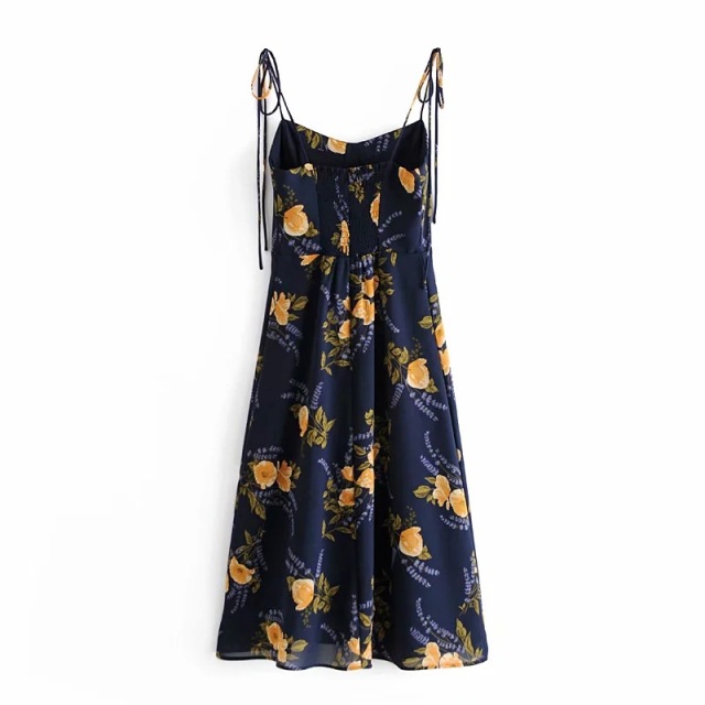Retro orange printed camisole dress