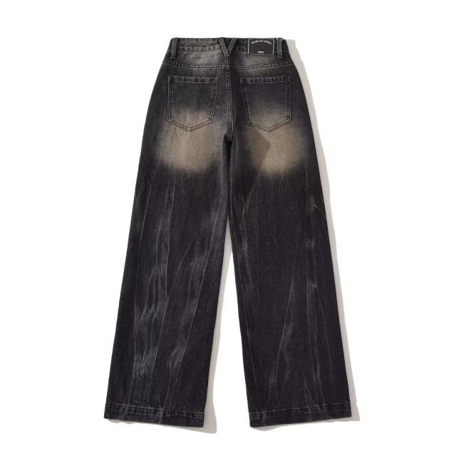 Retro black grey denim straight leg pants