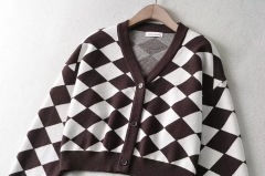Loose diamond plaid sweater cardigan