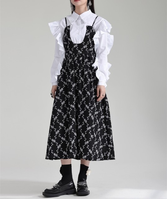 Fragmented floral suspender princess skirt