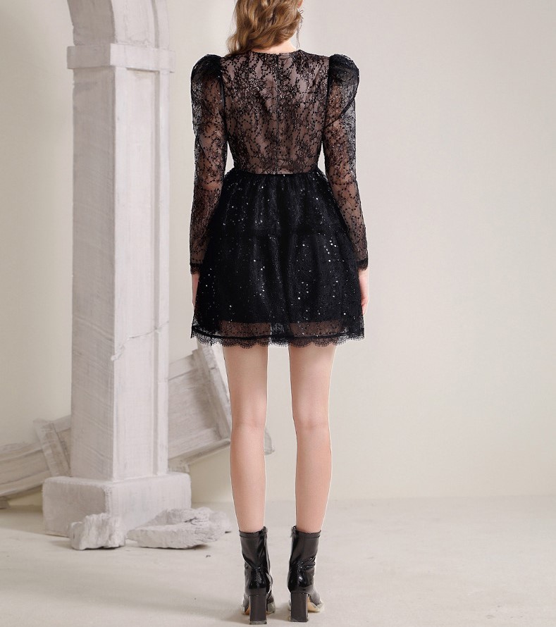 Black V-neck lace formal dress