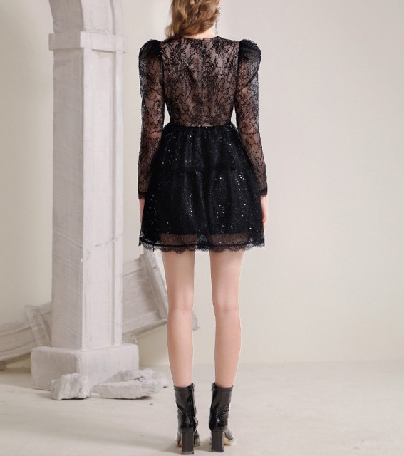 Black V-neck lace formal dress