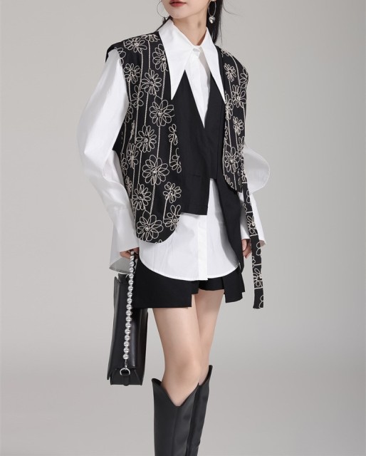 Sleeveless cardigan fake two suit jackets