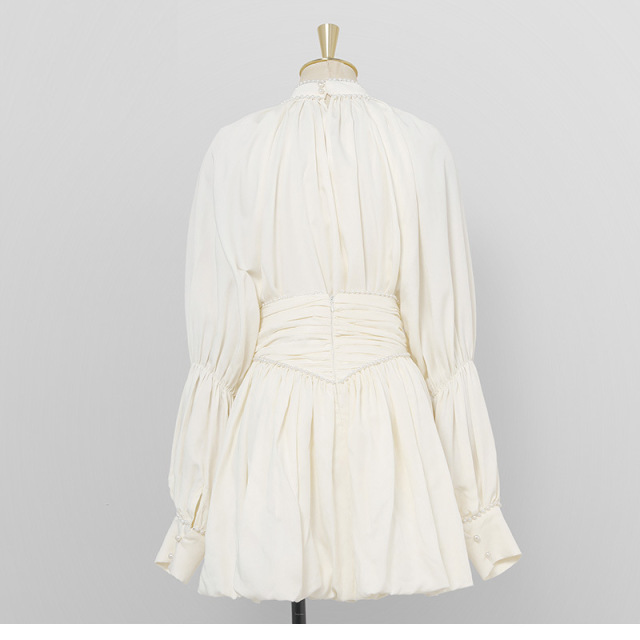 Lantern sleeve bow shirt pleated short skirt set