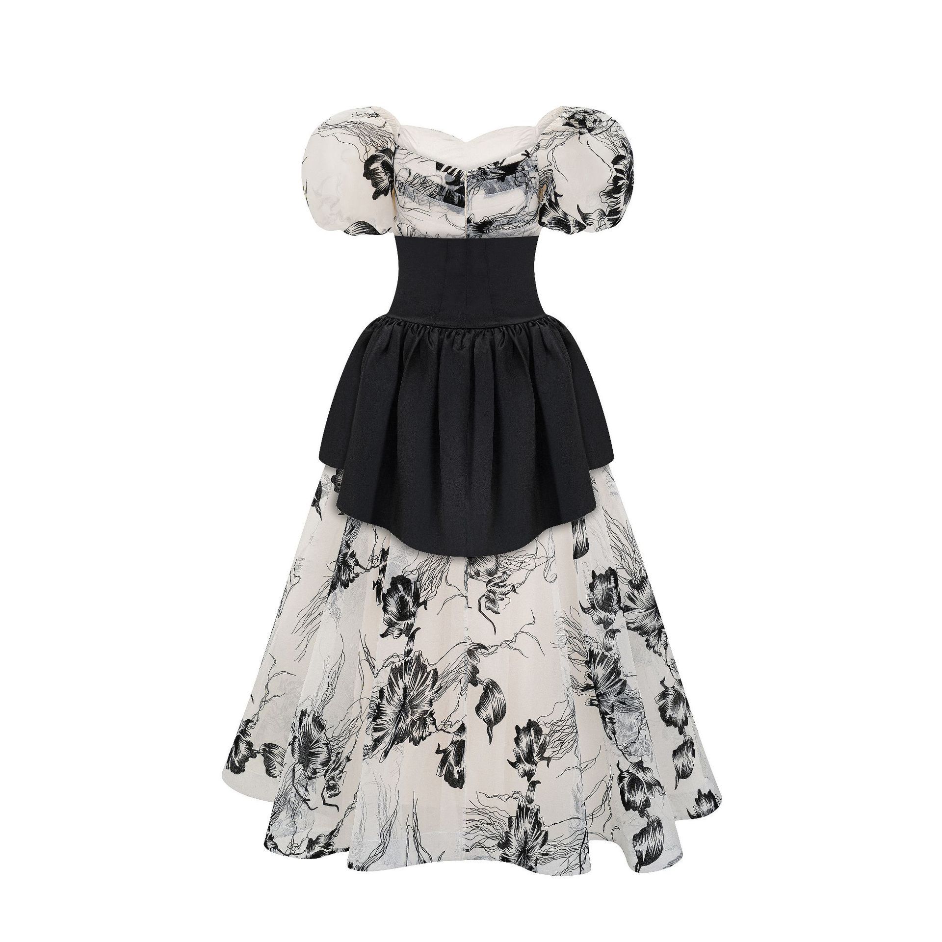 Ink painting bubble sleeve dress