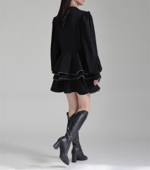 Lantern sleeve suit top+high waisted skirt set