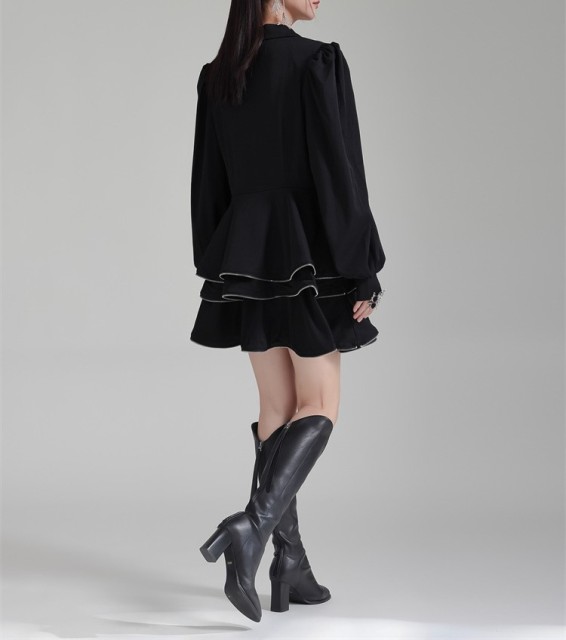 Lantern sleeve suit top+high waisted skirt set