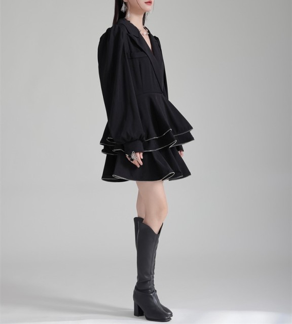 Lantern sleeve suit top+high waisted skirt set