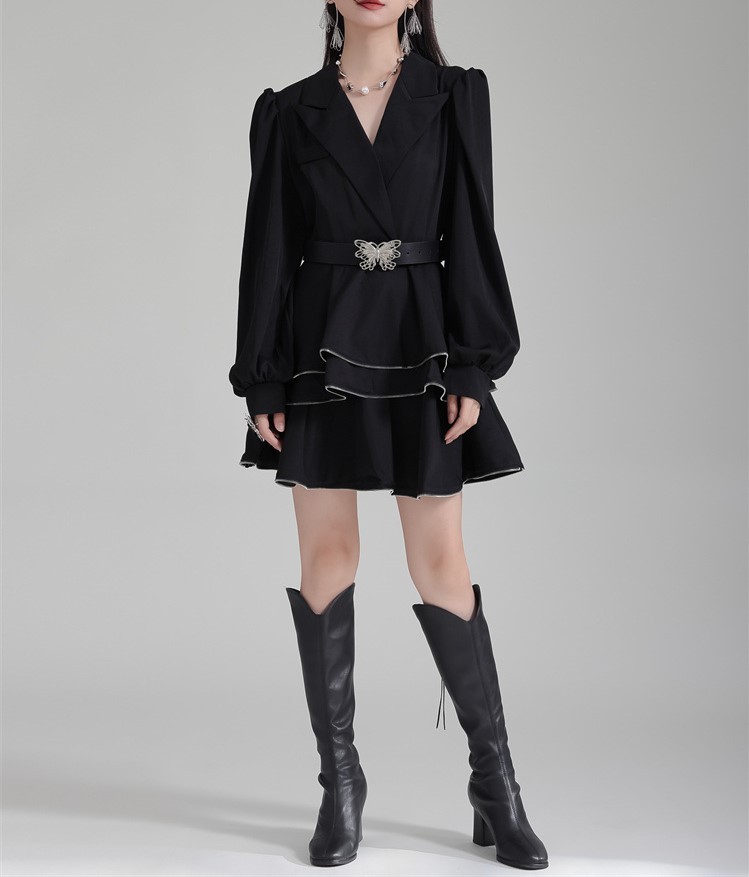 Lantern sleeve suit top+high waisted skirt set