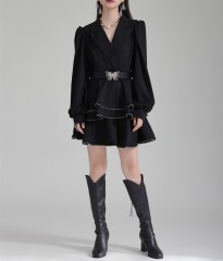 Lantern sleeve suit top+high waisted skirt set