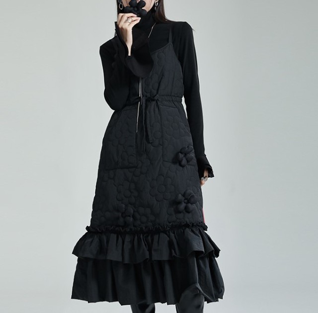 Black suspender and strap dress
