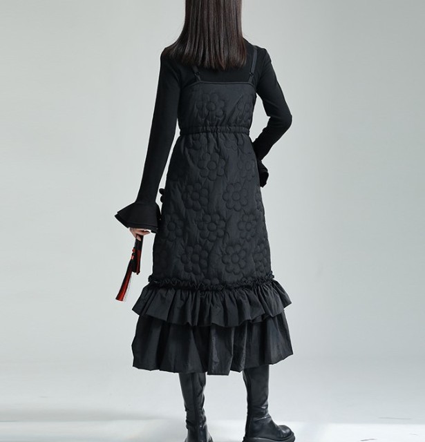 Black suspender and strap dress
