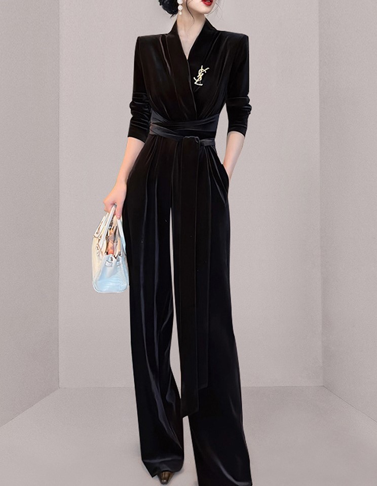 Sexy V-neck Velvet jumpsuit