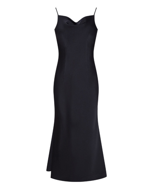 Satin suspender sexy black dress