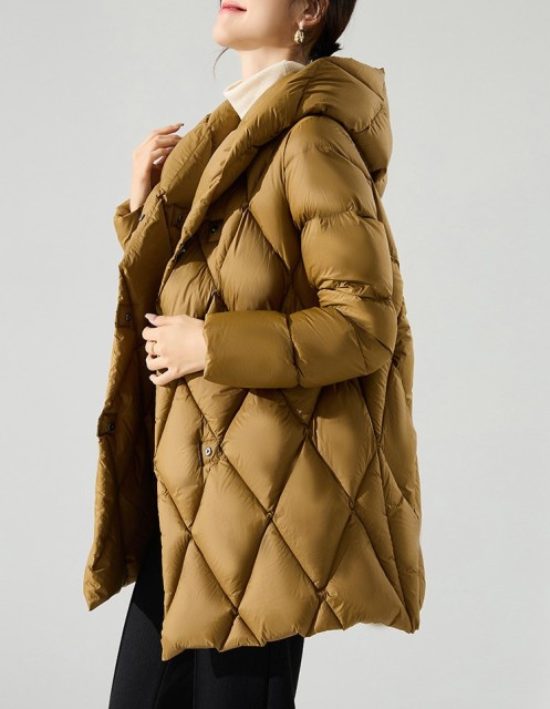 Diamond plaid hooded down jacket