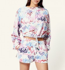 Love printed drawstring short hoodie