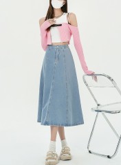 Half length A-line denim skirt