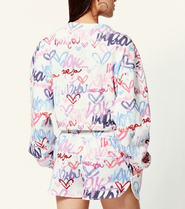 Love printed drawstring short hoodie