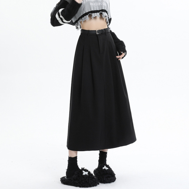 High waisted mid length umbrella skirt