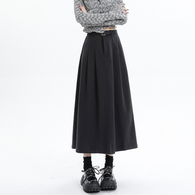 High waisted mid length umbrella skirt