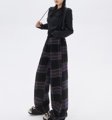 Retro plaid straight leg casual pants