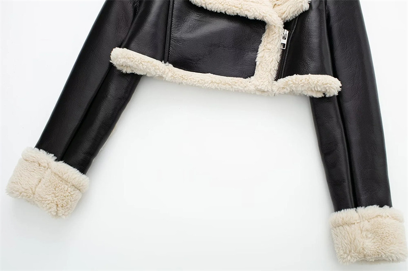 Retro high waisted short leather jacket