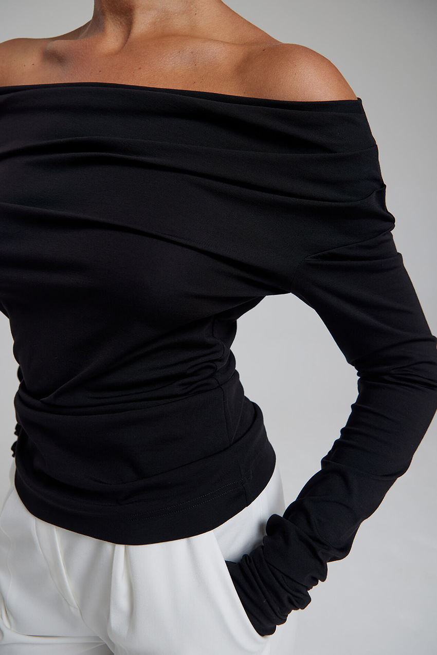 Black one shoulder knit shirt