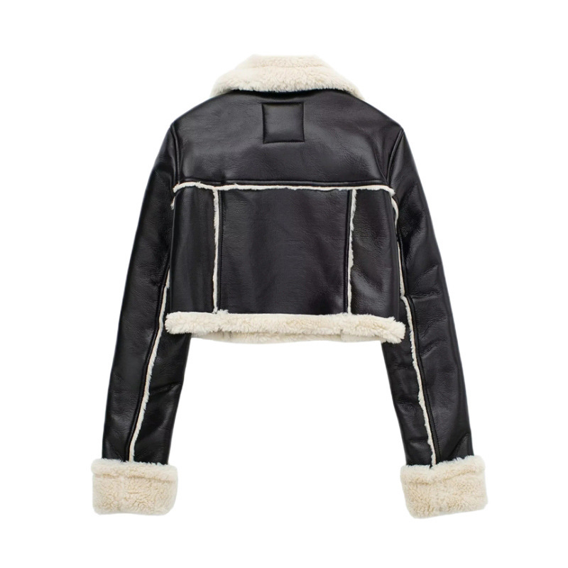 Retro high waisted short leather jacket