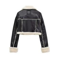 Retro high waisted short leather jacket
