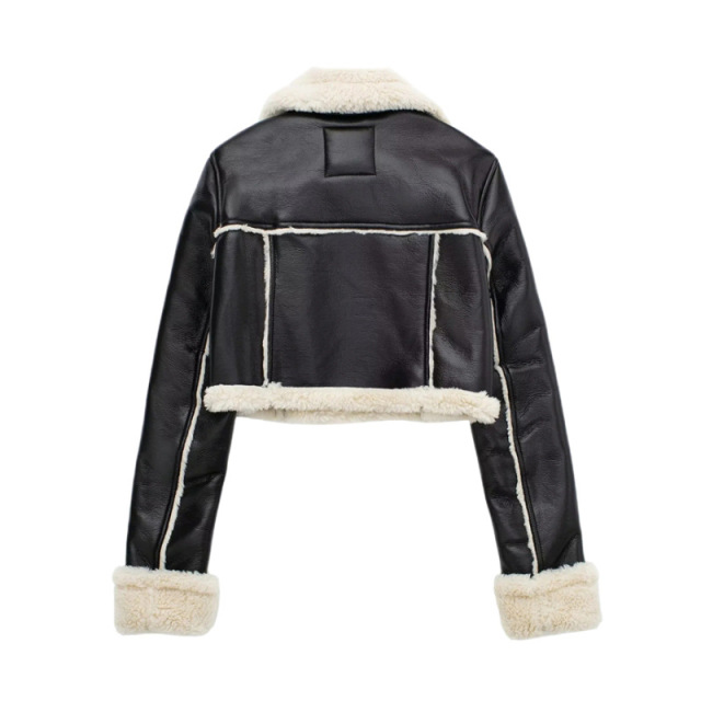 Retro high waisted short leather jacket