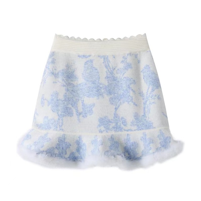 Printed A-line skirt knitted half skirt