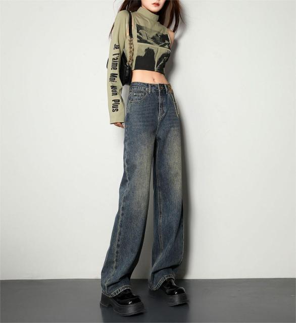 Retro blue wide leg jeans for women