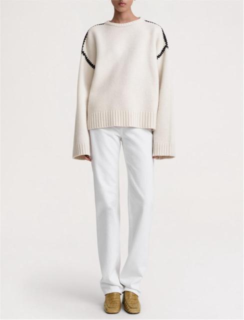 Embroidered round neck knit top