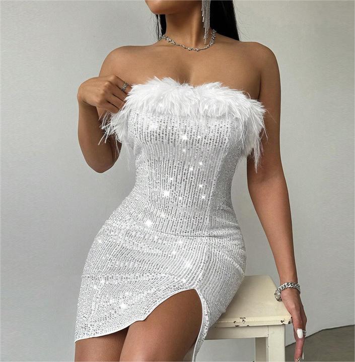 Sequin strapless off shoulder dress