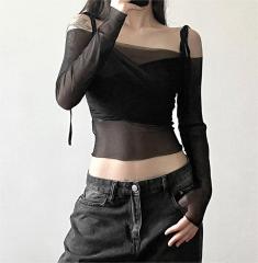 One shoulder long sleeved slim fit T-shirt