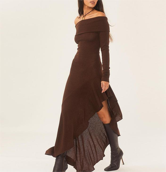 One shoulder long sleeved dress